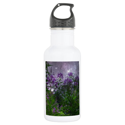 Purple Blumen Fantasy Night Trinkflasche (Vorderseite)