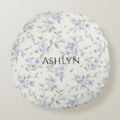 Purple Blumen Gold Stars Moons Rundes Kissen (Vorderseite)