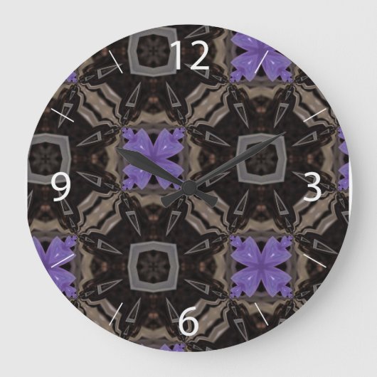 Purple Blumen Große Wanduhr (Vorderseite)