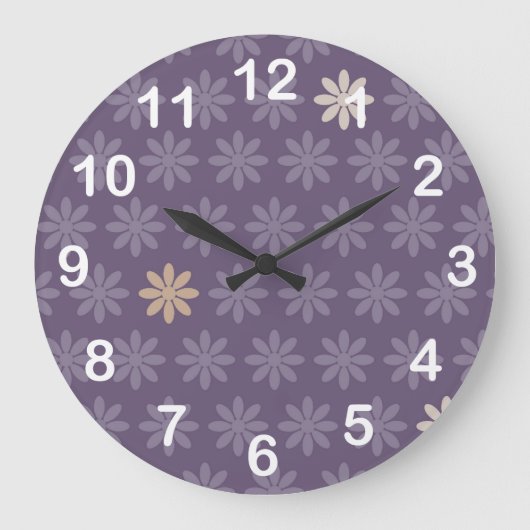 Purple Blumen Große Wanduhr (Vorderseite)