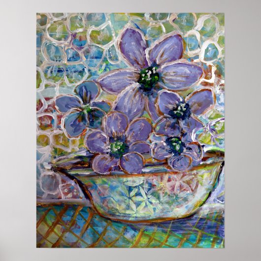 Purple Blumen in einem Bowl Impressionismus Print Poster (Vorne)