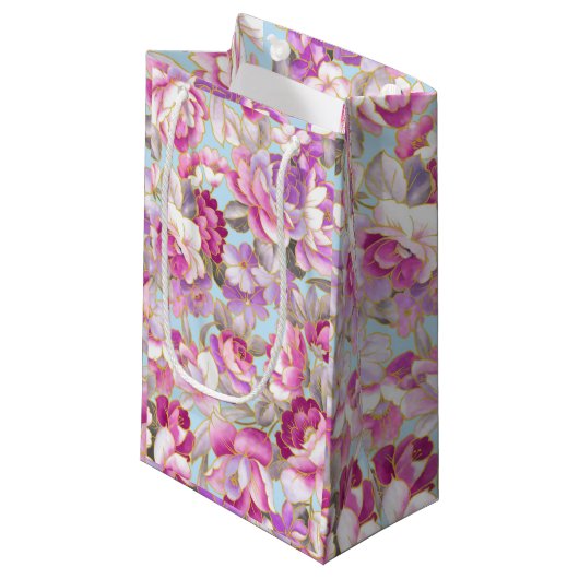 Purple Blumen Kleine Geschenktüte (Vorderseite Schrägansicht)