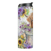 Purple Blumen mit Highland Cow Thermosbecher (Nach links gedreht)