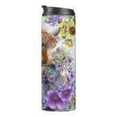 Purple Blumen mit Highland Cow Thermosbecher (Nach rechts gedreht)