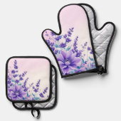 Purple Blumen Ofenhandschuh & Topflappen-Set (Vorderseite/Rückseite)