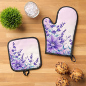 Purple Blumen Ofenhandschuh & Topflappen-Set (Oben Unten)