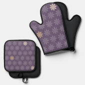 Purple Blumen Ofenhandschuh & Topflappen-Set (Vorderseite/Rückseite)