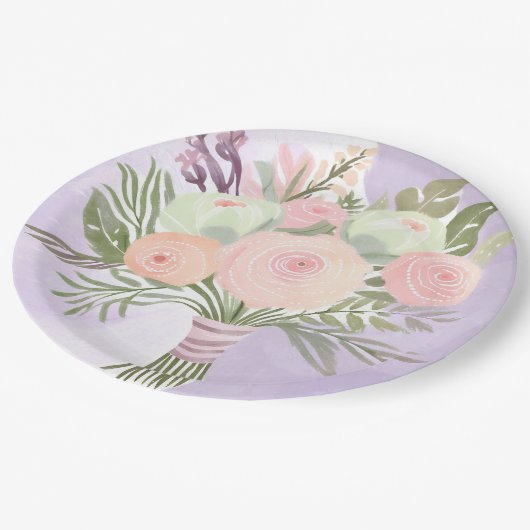 Purple Blumen Pappteller (Schrägansicht)