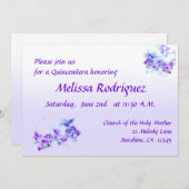 Purple Blumen Quinceanera Einladung (Vorne/Hinten)