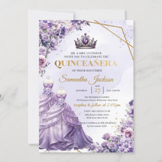 Purple Blumen Twin Princess Dress Quinceañera Einladung