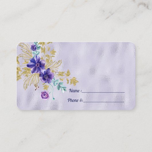 Purple Blumen und Gold Blätter Lila Foil Raffle Begleitkarte (Rückseite)