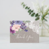 Purple Blumen und Lace Vielen Dank Postkarte (Stehend Vorderseite)