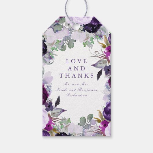 Purple Blumen Wasserfarbe Geschenkanhänger (Vorderseite)