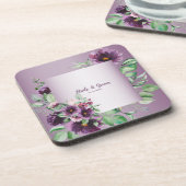Purple Blush Floral Geometric Greenery Getränkeuntersetzer (Linke Seite)