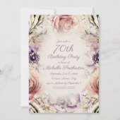Purple Blush Pink Script Butterflies 70th Birthday Einladung (Vorderseite)