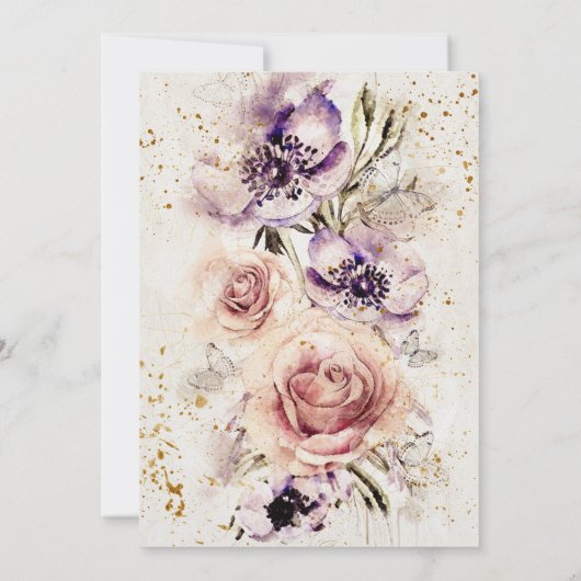 Purple Blush Pink Script Butterflies 70th Birthday Einladung (Rückseite)