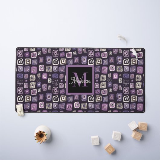 Purple Boho Monogram Name  Schreibtischunterlage (Kindertisch)