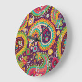 Purple Boho Paisley Große Wanduhr (Winkel)