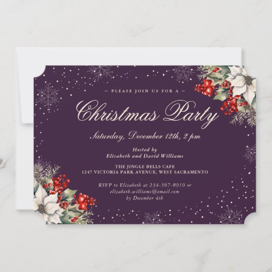 Purple Botanical Snowflake Christmas Holiday Party Einladung (Vorderseite)
