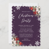 Purple Botanical Snowflake Christmas Party Einladung (Vorderseite)