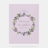 Purple Botanical Wreath Wedding Welcome Sign Acrylschild (Vorderseite)