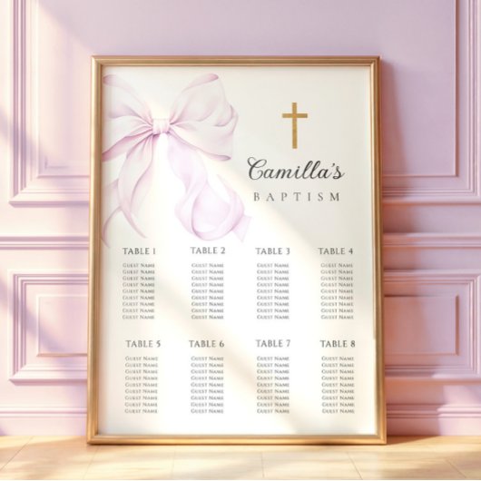 Purple Bow Baptism Seating Chart Poster