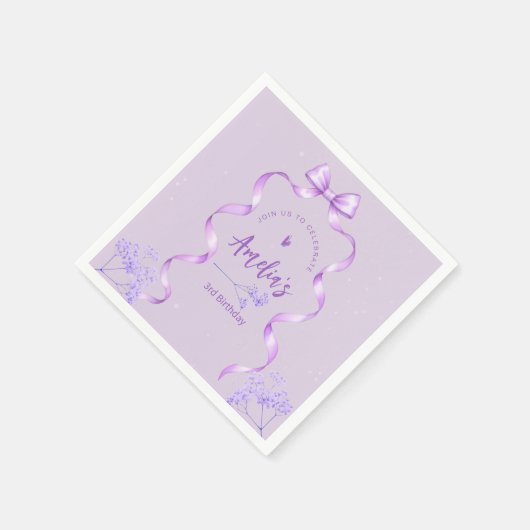 Purple Bow Birthday Any Age Serviette (Ecke)