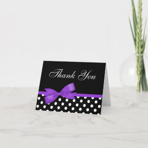 Purple Bow Black Polka Dots Thank You Dankeskarte