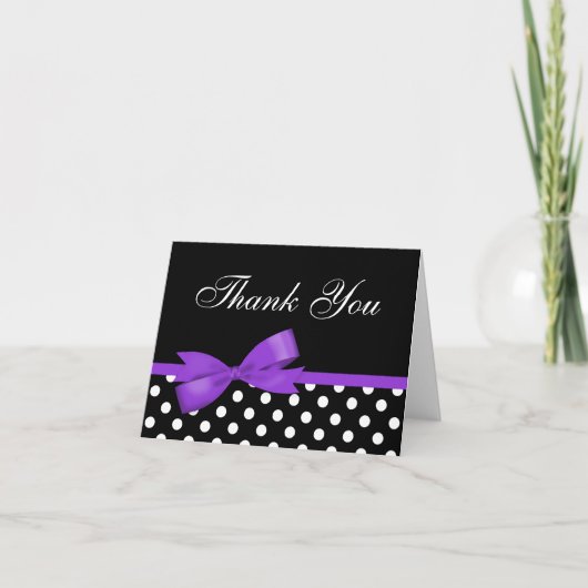 Purple Bow Black Polka Dots Thank You Dankeskarte (Vorderseite)