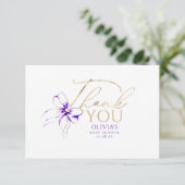 Purple Bow Elegant Calligraphy Thank You Dankeskarte (Stehend Vorderseite)
