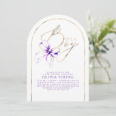 Purple Bow Elegant Modern Baby Shower Boy Einladung (Stehend Vorderseite)