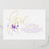 Purple Bow Elegant Modern Girl Baby Shower Folieneinladung (Vorderseite)
