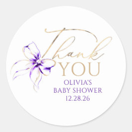 Purple Bow Elegant Script Thank You Runder Aufkleber