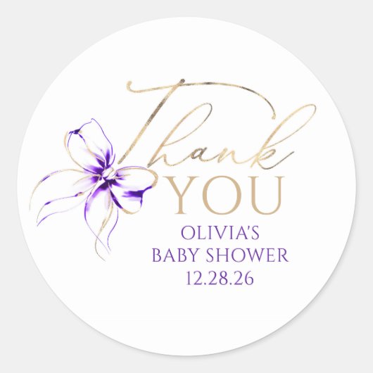 Purple Bow Elegant Script Thank You Runder Aufkleber (Vorderseite)