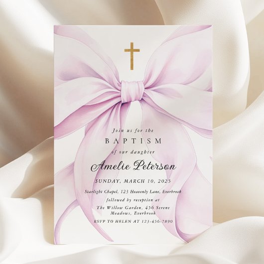 Purple Bow Girl Baptism Invitation Einladung