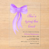 Purple Bow She's Tying the Knot Bridal Shower  Acryleinladungen (Vorderseite)