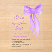 Purple Bow She's Tying the Knot Bridal Shower Acryleinladungen (Vorderseite)