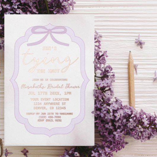 Purple Bow Watercolor Bridal Shower Folieneinladung