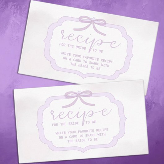 Purple Bow Watercolor Bridal Shower Recipe Begleitkarte