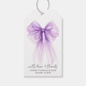 Purple Bow Watercolor Bridal Shower Thank You Geschenkanhänger (Vorderseite)