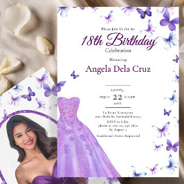 Purple Butterflies And Dress 18th Birthday Debut Einladung