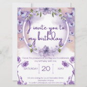 Purple butterflies birthday invitation (Vorderseite)