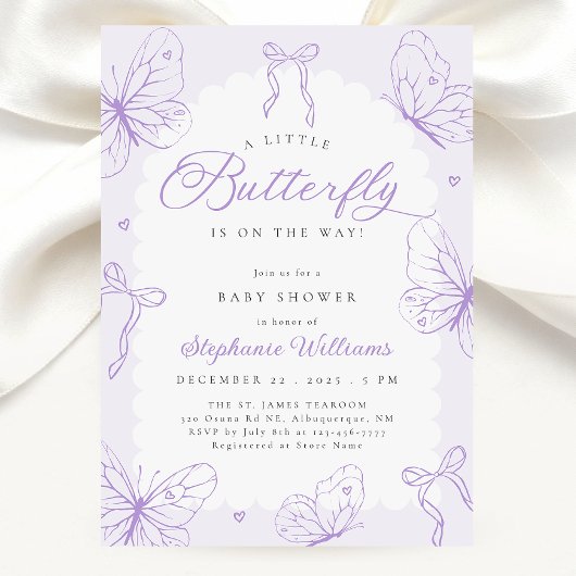 Purple Butterflies & Bows Baby Shower Einladung