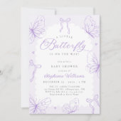 Purple Butterflies & Bows Baby Shower Einladung (Vorderseite)