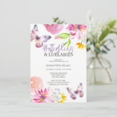 Purple Butterfly Baby Shower Invitations Einladung (Stehend Vorderseite)