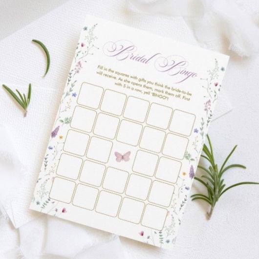 Purple Butterfly Bridal Shower Bingo Game Card Einladung
