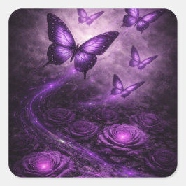 Purple Butterfly– Dark Bloom Collection Quadratischer Aufkleber