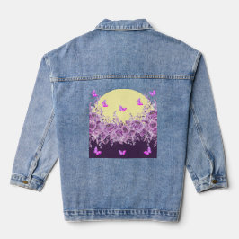 Purple Butterfly Floral Denim Jacket Jeansjacke