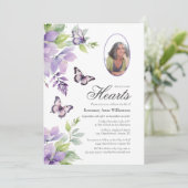 Purple Butterfly Forever In our Hearts Funeral  Einladung (Stehend Vorderseite)
