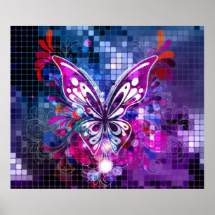 Purple butterfly on mosaic background Poster 2